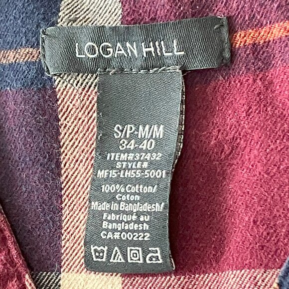 Logan Hill | 100% Cotton Long Sleeve Burgundy/Navy Plaid Sleepshirt | Size M - Picture 4 of 9